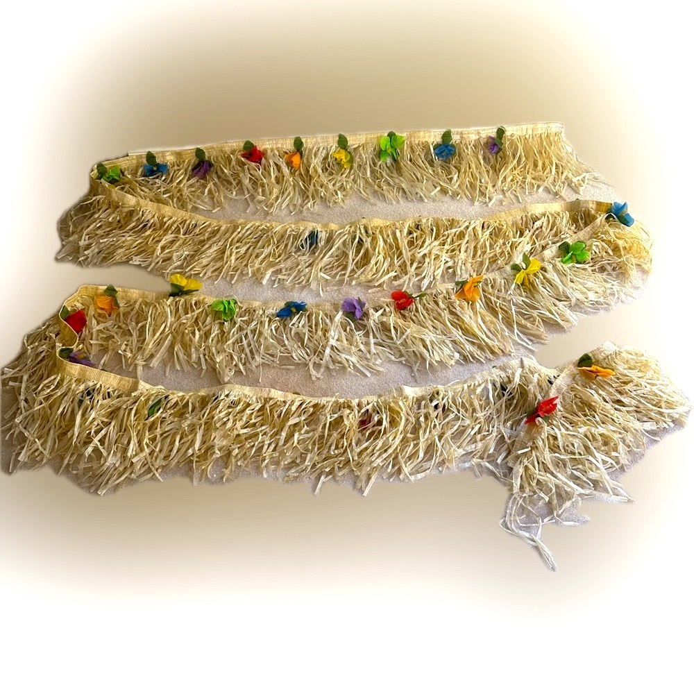12”x25’ RAFFIA FRINGE GARLAND GRASS DECOR SKIRT W/ COLORFUL FLOWERS LUAU PARTY